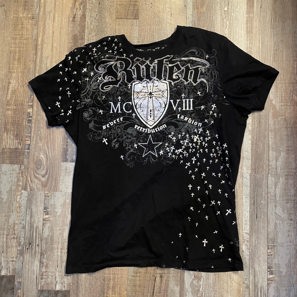 SOLD - COPY - RUFEN affliction style t-shirt with embroidery detailing